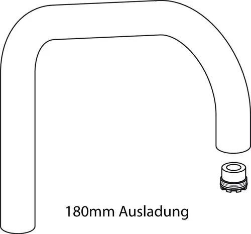 Rohrauslauf eines Wasserhahns in gebogener Form, mit Anschluss für eine Sanitärinstallation. Ideal Standard-Design, dargestellt in einer schematischen Zeichnung.